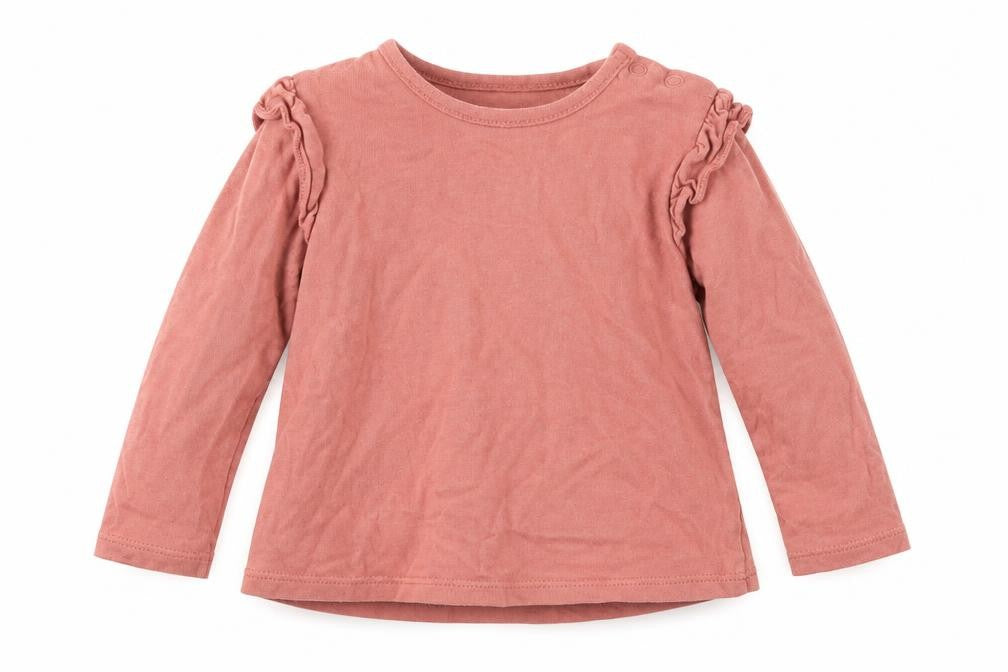 Front view of Tu girls’ beige basic t-shirt, size 6-9, months