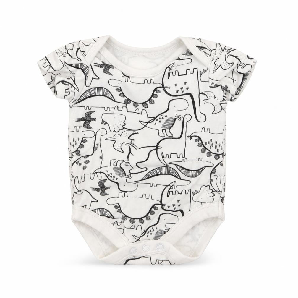 Front view of Tu boys’ white geometric babygrow one-piece, size 0-3, months