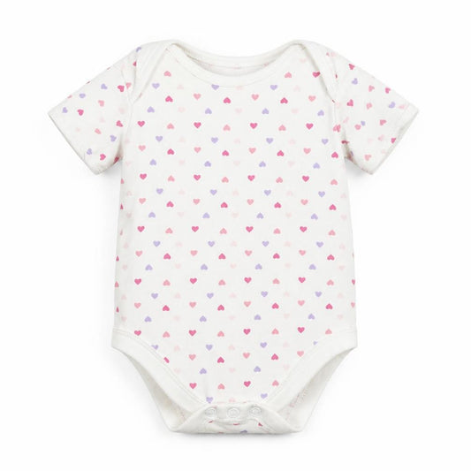 Front view of George girls’ white geometric babygrow one-piece, size 3-6, months
