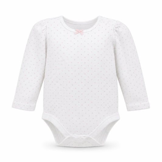 Front view of George girls’ white polka dot babygrow one-piece, size 6-9, months