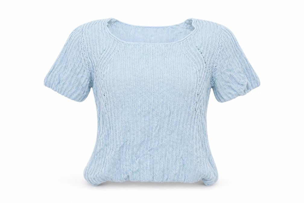 Front view of Topshop women’s blue knit jumper, size UK 8