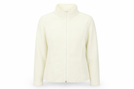 Front view of bay women’s ivory fleece jacket, size UK 16
