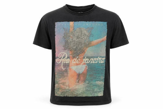 Front view of Cedarwood State men’s black t-shirt, size M, - rio de janerio