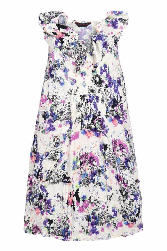 Front view of Miss Selfridge women’s white floral a-line, size UK 12