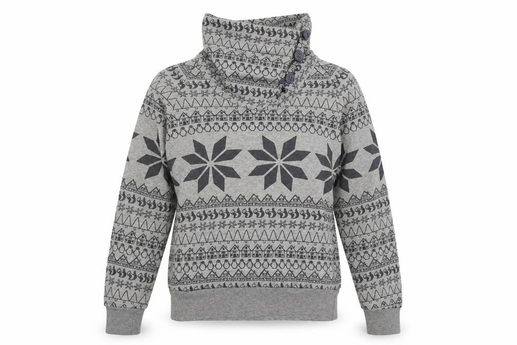 Front view of Trafa women’s grey geometric jersey pullover sweatshirt, size S