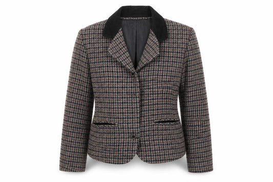 Front view of junk girl women’s multicoloured check jacket blazer, size S