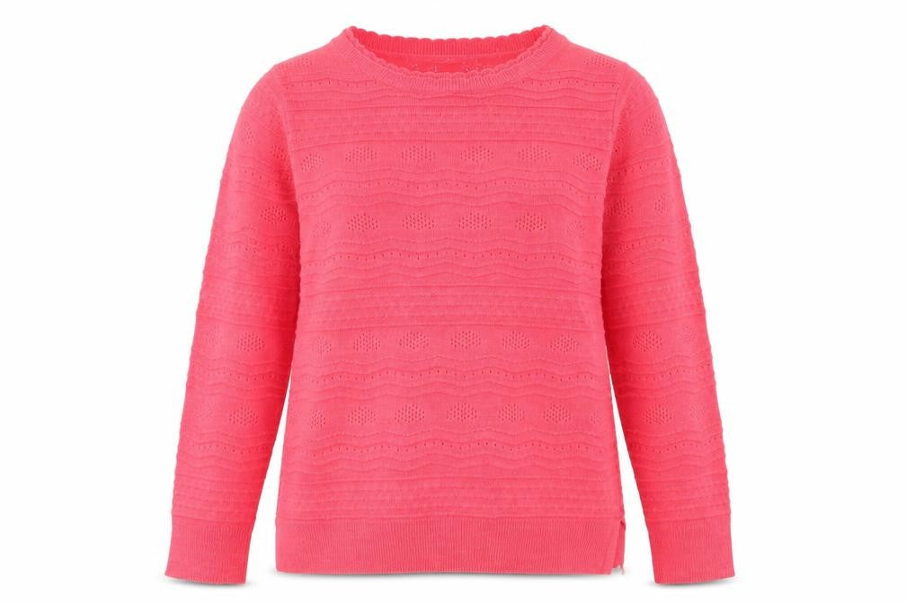 Front view of isle women’s pink geometric jumper, size UK 10