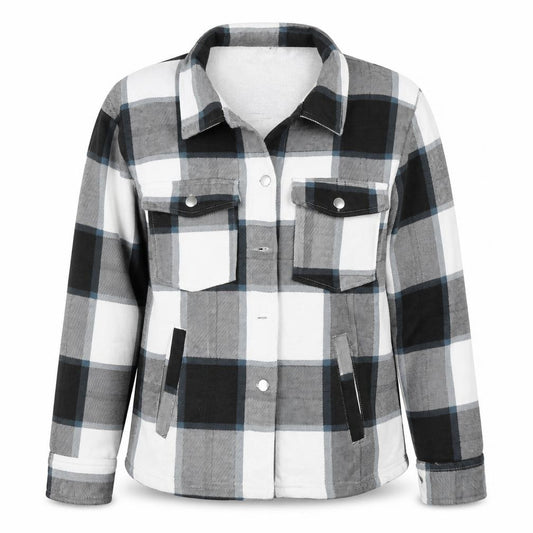 Front view of Preworn women’s grey check jacket coat, size S