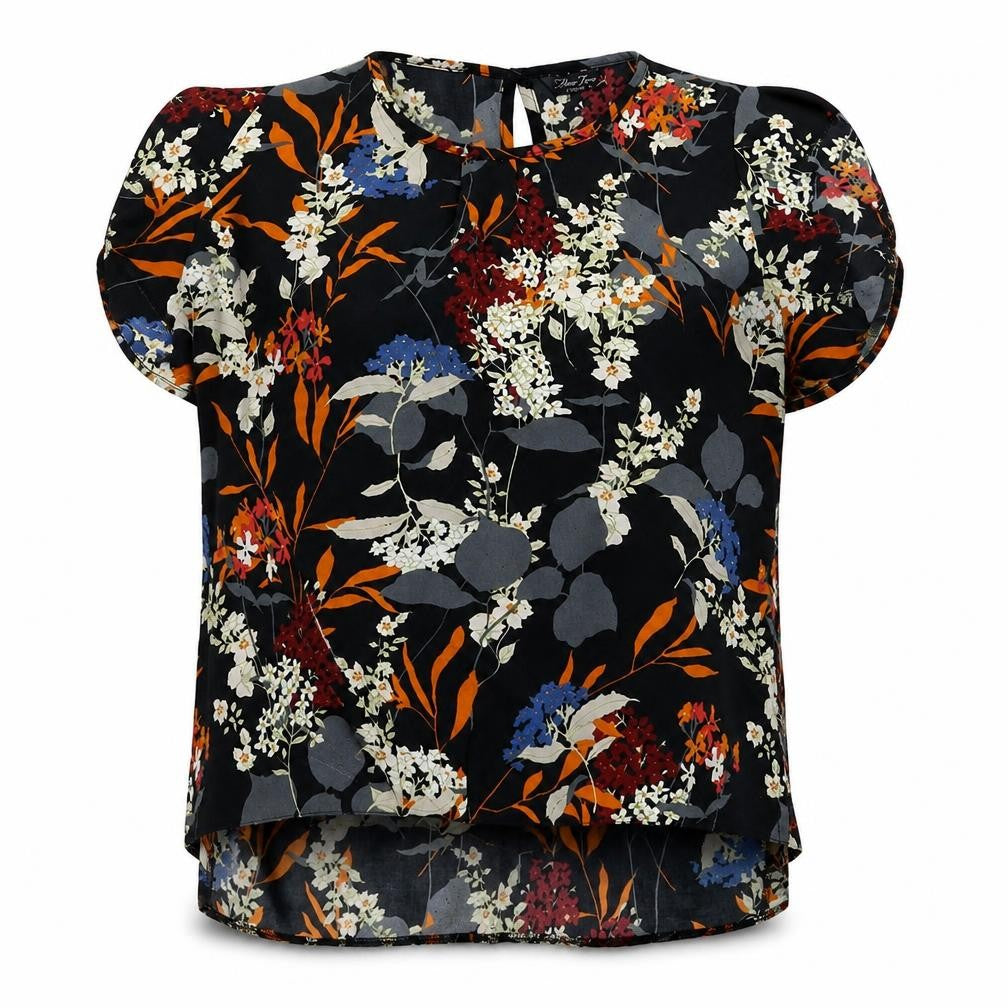 Marina Kaneva Womens Black Floral  Basic Blouse Size 12