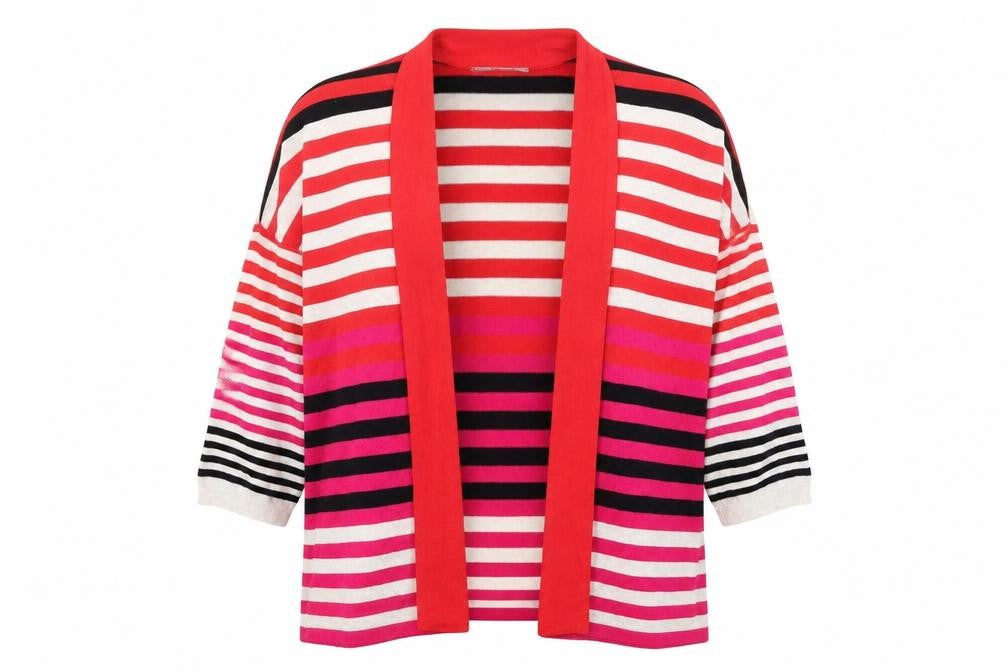 M&S Womens White Striped  Cardigan Jumper Size 12