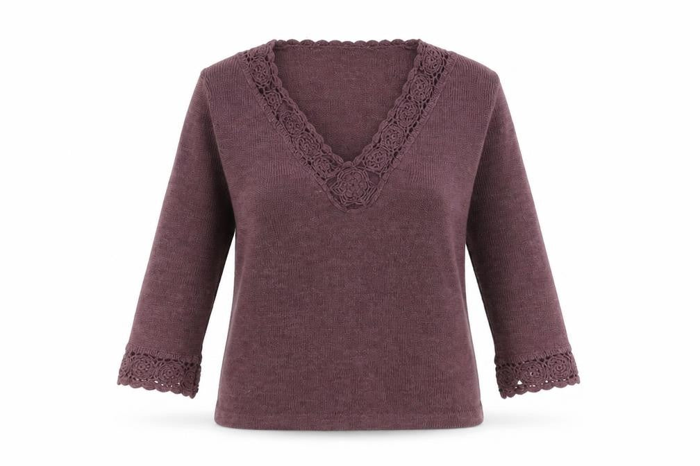 Daxon Womens Purple  Knit Pullover Jumper Size 10  - floral neck detail