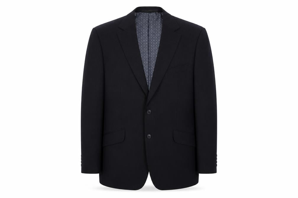 Front view of Impressions men’s black striped jacket blazer, size 46