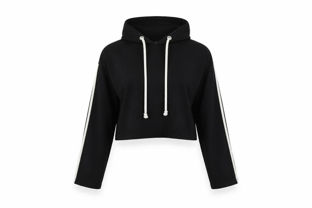 Front view of Missguided women’s black pullover hoodie, size UK 14