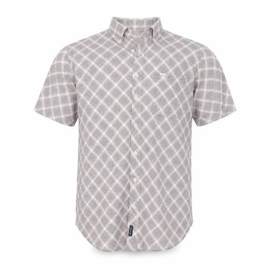 Front view of Daniel Lei men’s red check button-up, size S