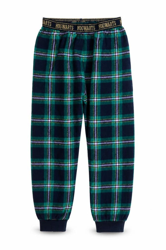 Front view of Marks & Spencer girls’ green check top lounge pants, size 10-11, years - elasticated waist