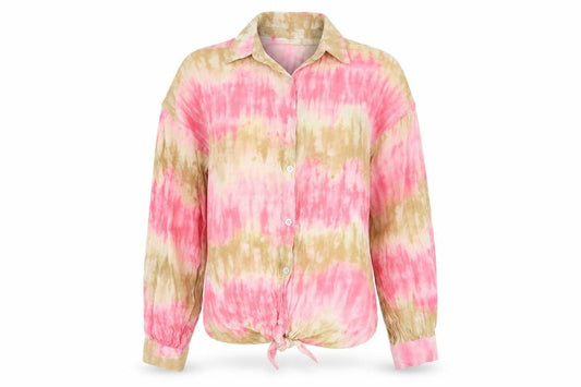 Front view of I SAW IT FIRST women’s multicoloured geometric basic button-up, size UK 8