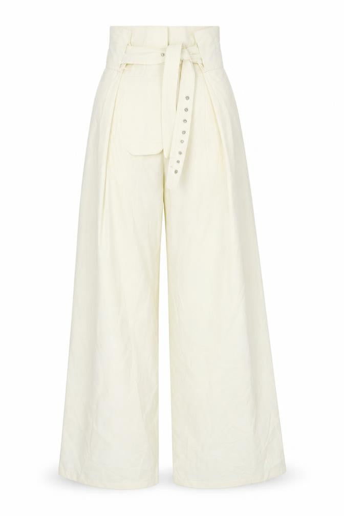 Front view of Misspap women’s yellow trousers, size UK 10, 33-inch leg