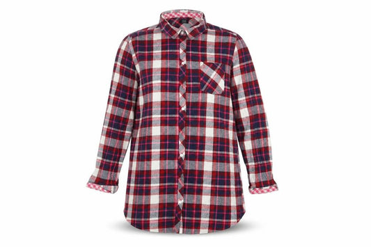 Front view of F&F women’s red basic button-up, size UK 12