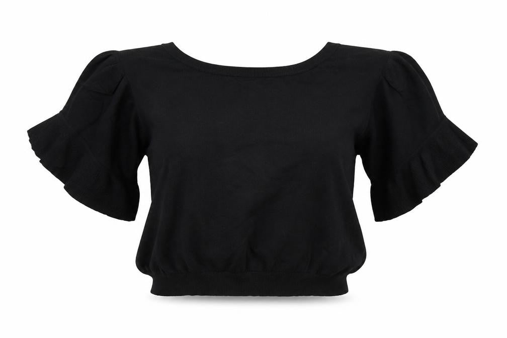 Front view of Next women’s black cropped t-shirt, size UK 12