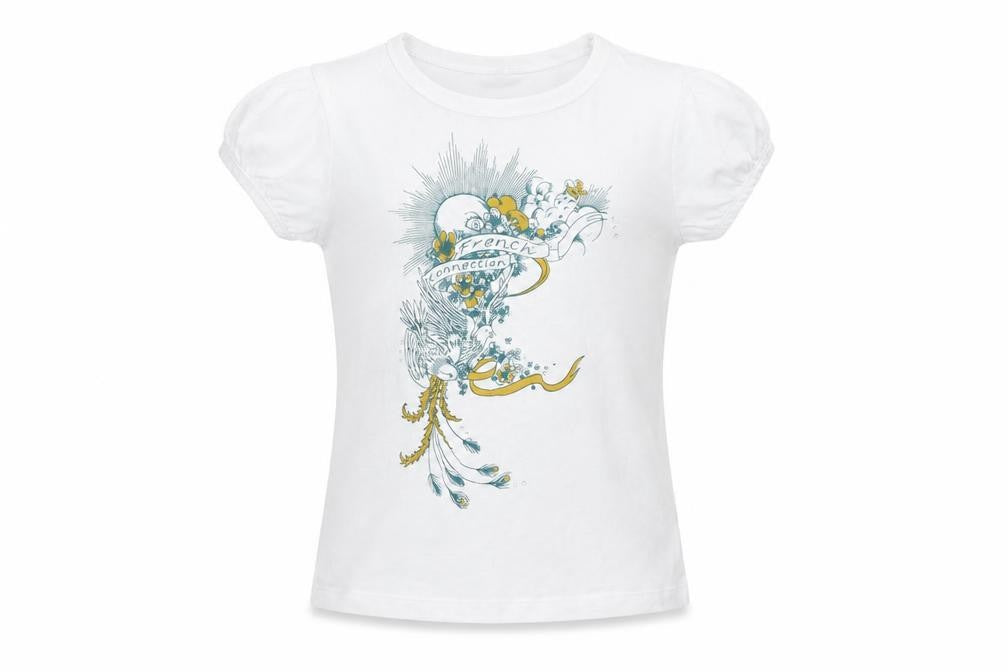 Front view of French Connection girls’ white basic t-shirt, size 6, years