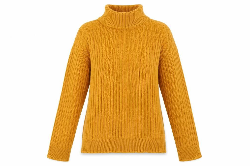 Front view of Pep&Co women’s yellow knit pullover sweatshirt, size UK 10