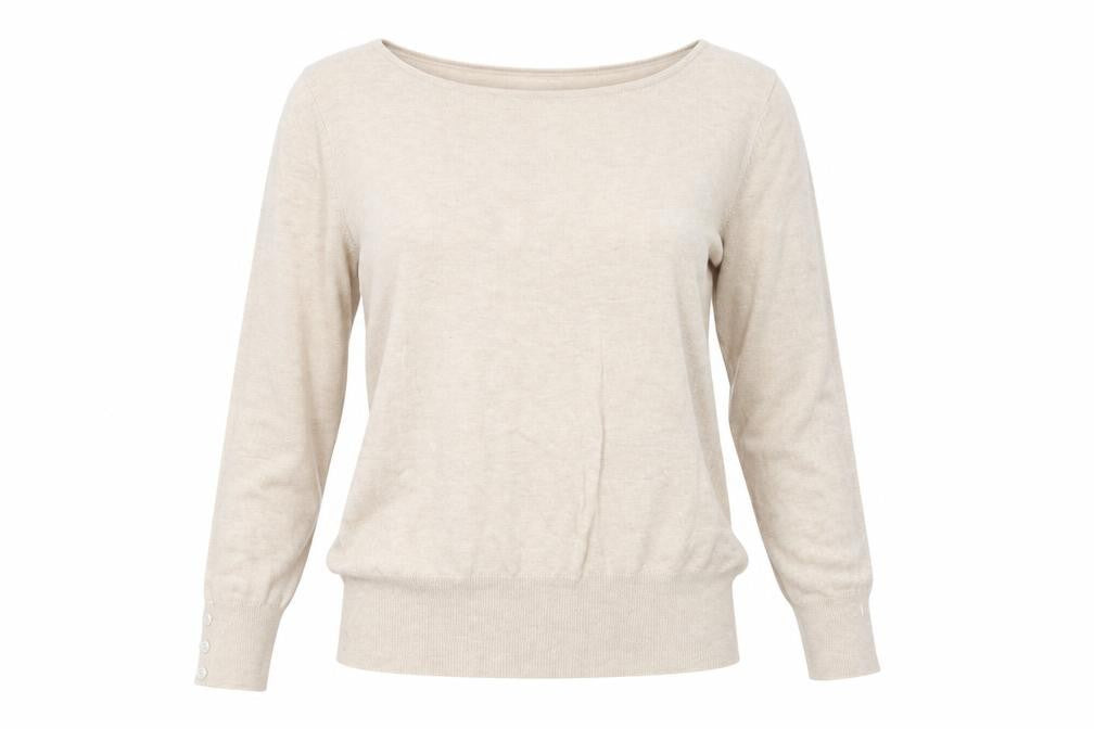 Front view of Next women’s beige knit pullover sweatshirt, size UK 16