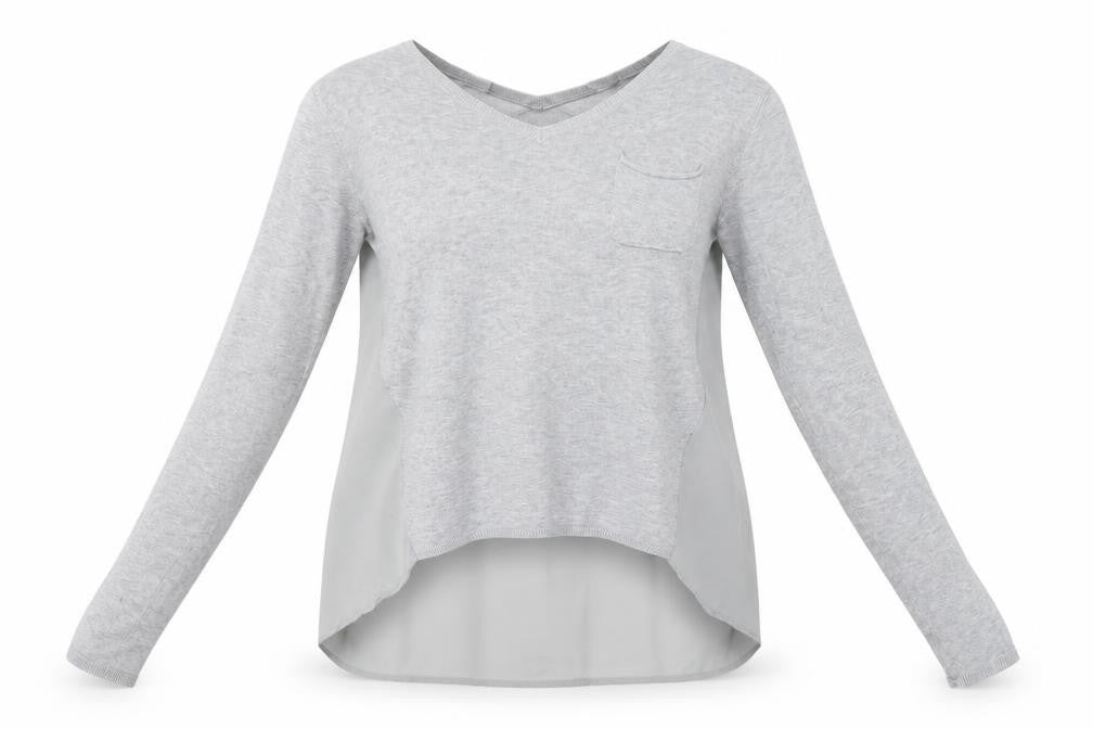 Front view of so sweet women’s grey pullover sweatshirt, size M