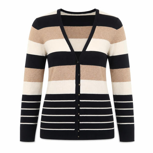 BM Womens Brown Striped  Cardigan Jumper Size S