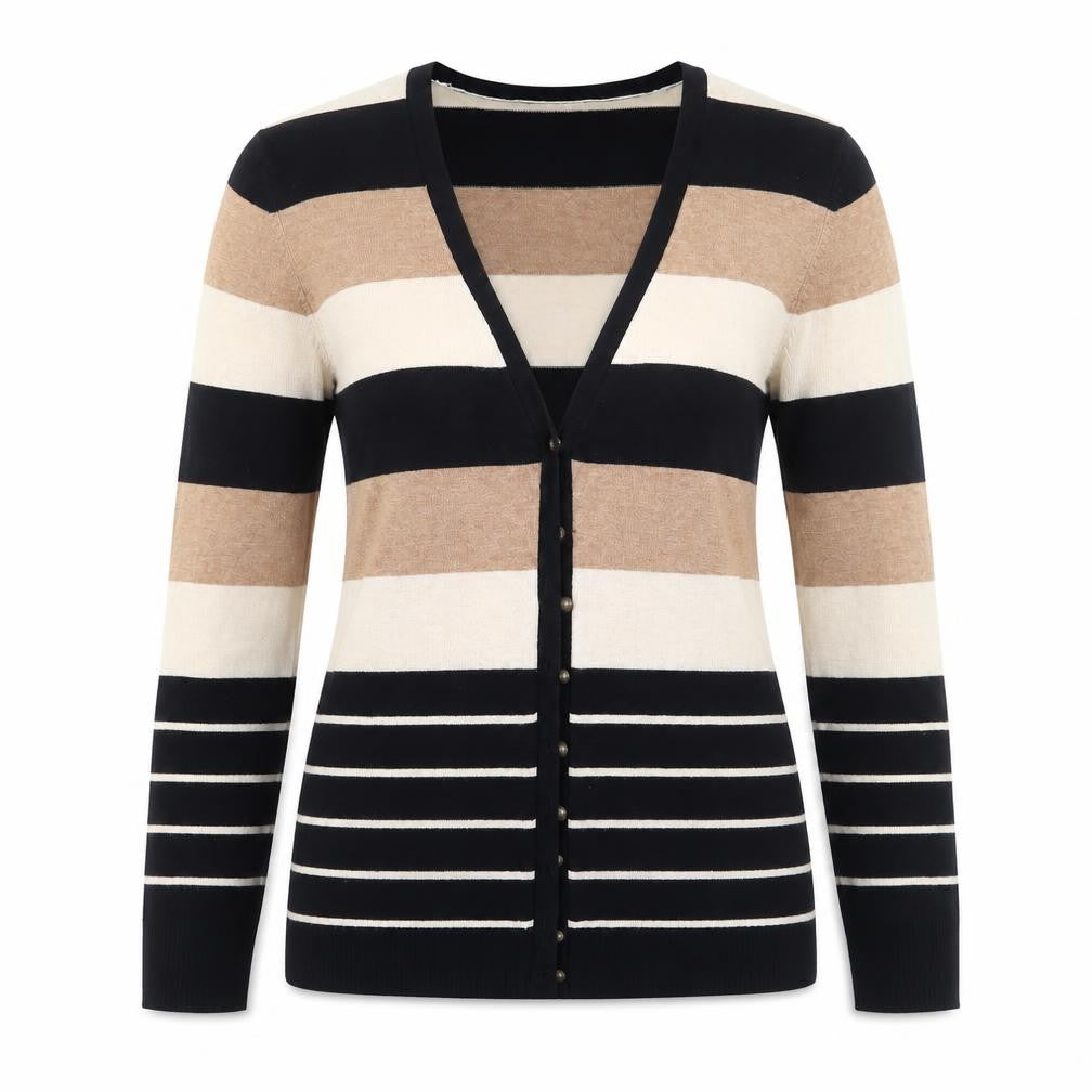 BM Womens Brown Striped  Cardigan Jumper Size S