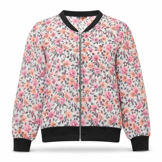 Front view of F&F women’s black floral jacket, size UK 8