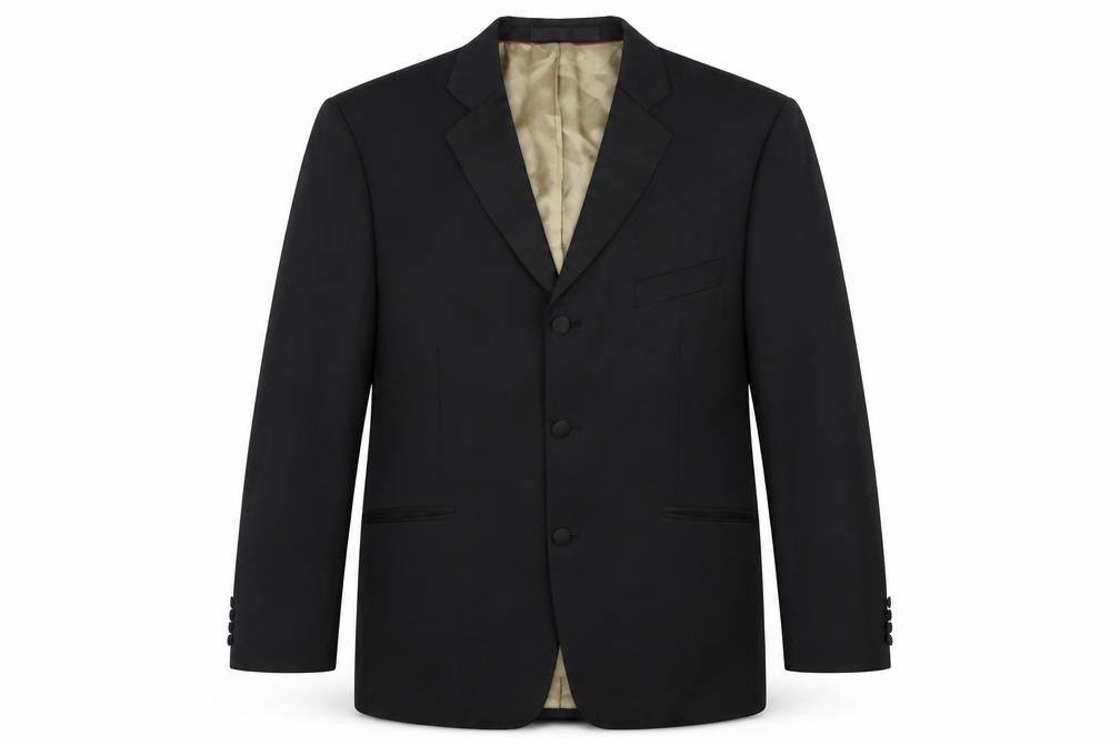Front view of Preworn men’s black jacket blazer, size 42