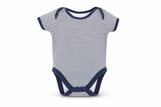 Front view of George Baby White Striped Babygrow One-Piece, size 3-6, Months