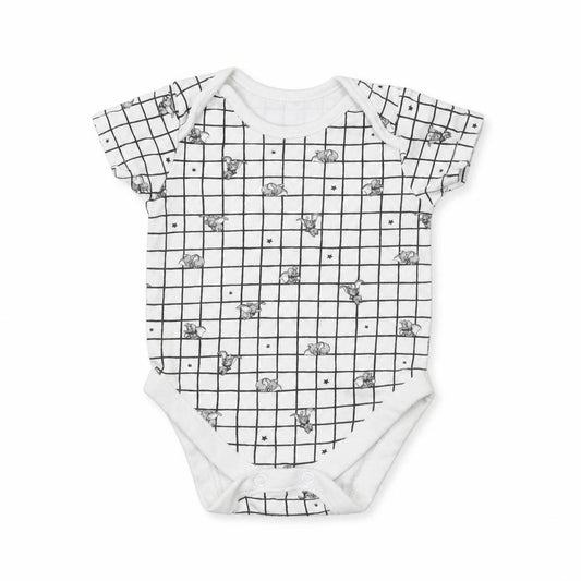Front view of George Baby White Check Babygrow One-Piece, size 0-3, Months - Disney