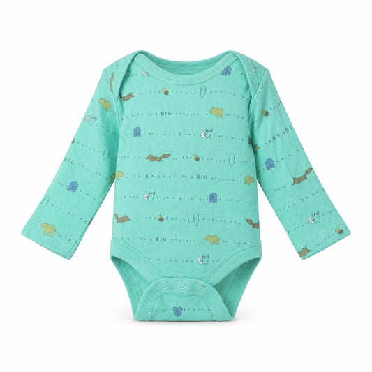 Front view of Primark Baby Green Spotted Babygrow One-Piece, size 0-3, Months