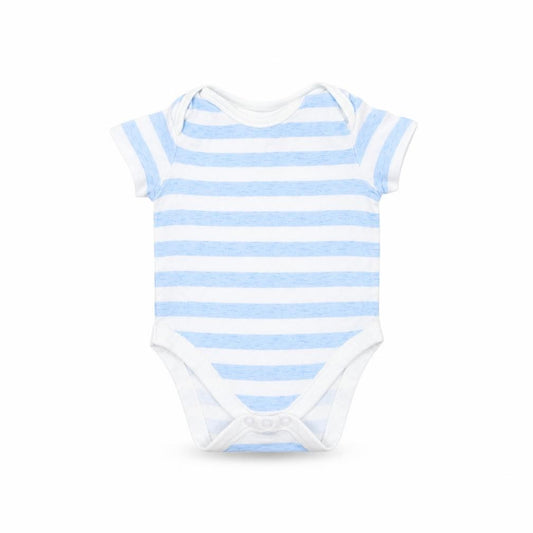 Front view of George Baby Blue Striped Babygrow One-Piece, size 3-6, Months
