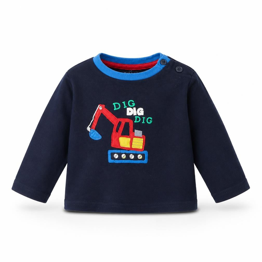 Front view of Early Days Baby Blue Basic T-Shirt, size 6-9, Months - Tractor