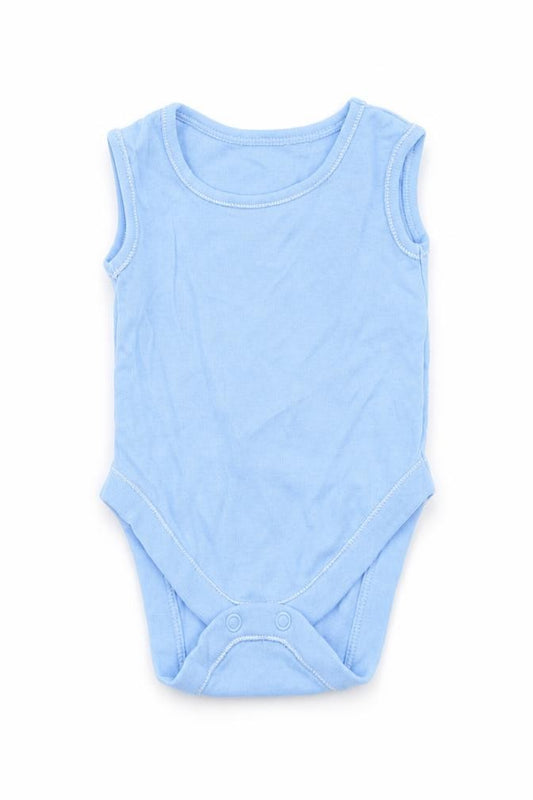 Front view of George Baby Blue Babygrow One-Piece, size 0-3, Months