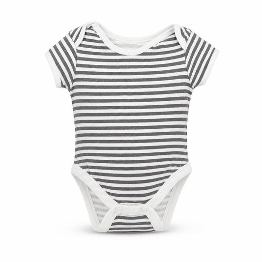 Front view of Primark Baby Grey Striped Babygrow One-Piece, size 0-3, Months