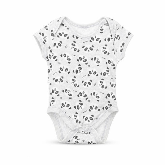 Front view of Primark Baby Grey Animal Print Babygrow One-Piece, size 0-3, Months - Panda