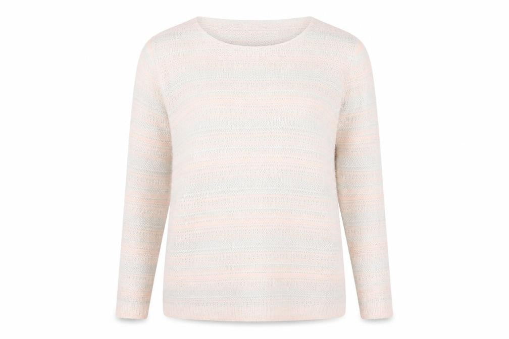 Front view of yassica women’s pink striped jumper, size XL