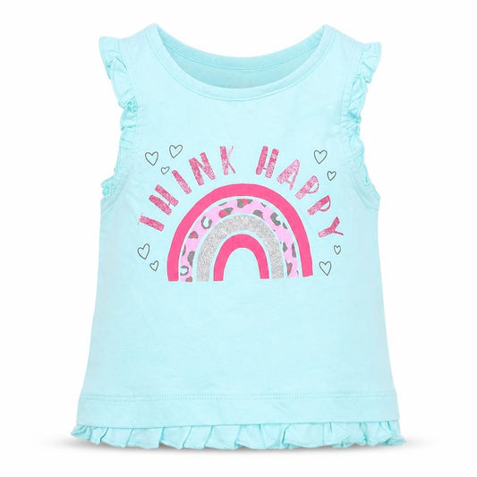 Front view of Studio girls’ blue basic tank, size 12-18, months