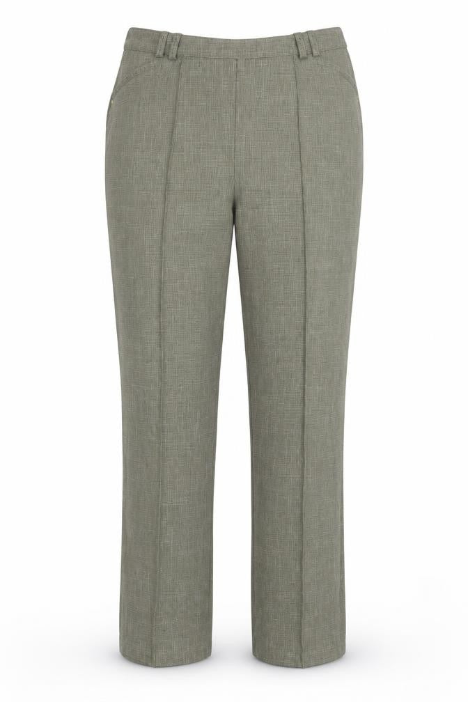 Front view of Marks & Spencer women’s green check trousers, size UK 32, in, 27-inch leg