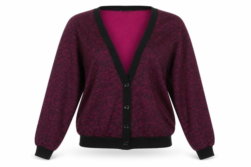 Front view of Steel women’s purple cardigan jumper, size M