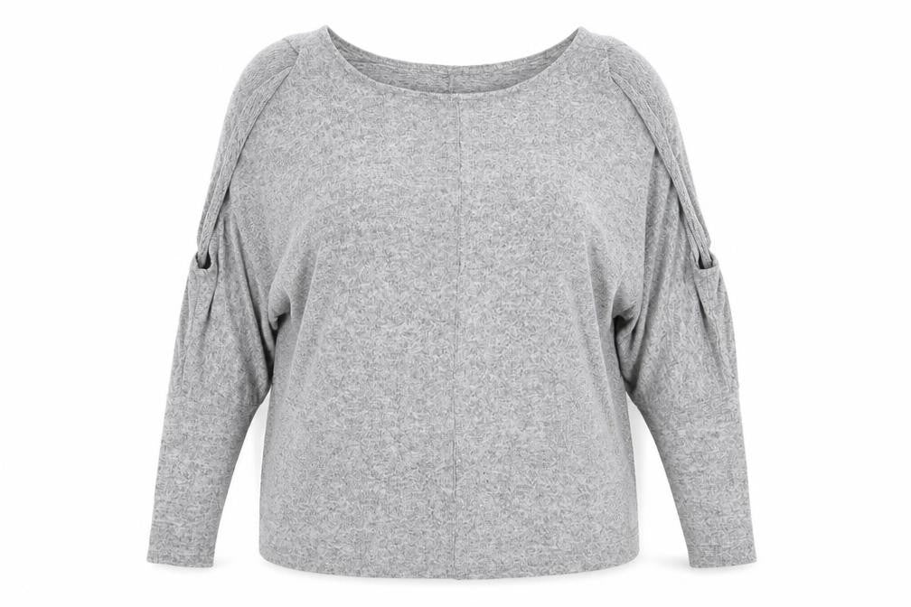 Front view of Preworn women’s grey knit jumper, size UK 16
