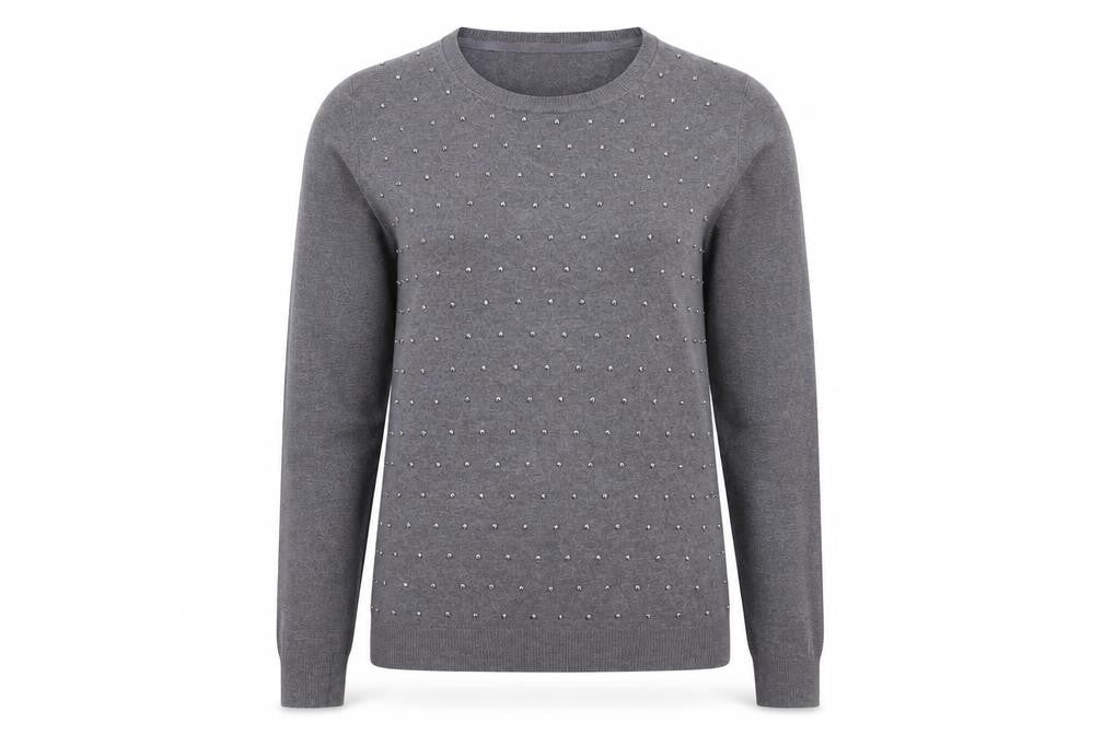 Front view of Marks & Spencer women’s grey knit jumper, size UK 8