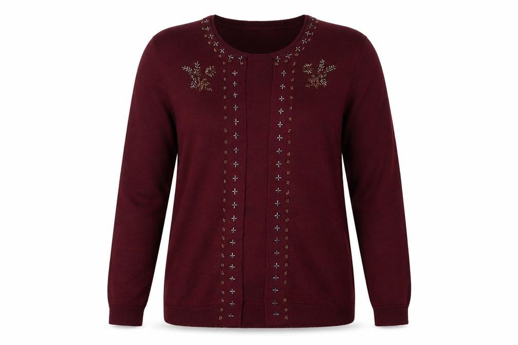 Front view of Riddella women’s red knit jumper, size UK 16
