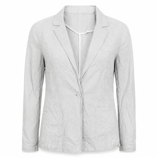 Front view of Marks & Spencer women’s grey striped jacket, size UK 10