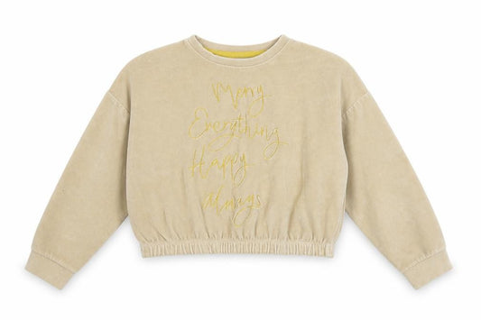 Front view of George girls’ beige velvet pullover sweatshirt, size 8-9, years - merry christmas