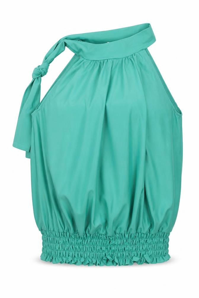 Front view of Preworn women’s green jersey basic blouse, size L