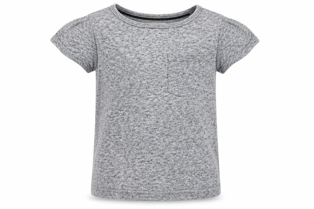 Front view of Indigo girls’ grey jersey basic t-shirt, size 4-5, years